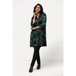 Ulla Popken  Tunique longue en satin, décolleté en V avec ruban à nouer, manches 3/4 