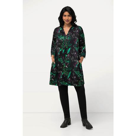 Ulla Popken  Tunique longue en satin, décolleté en V avec ruban à nouer, manches 3/4 