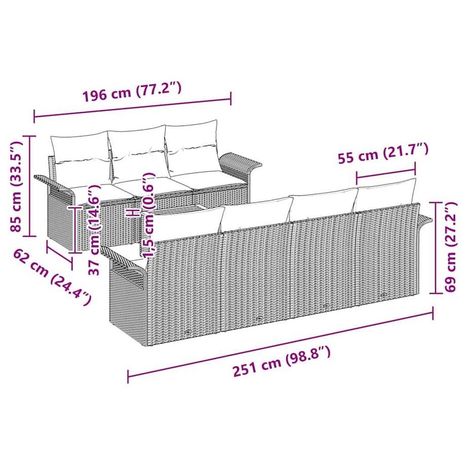 VidaXL Ensemble de canapé de jardin poly rattan  