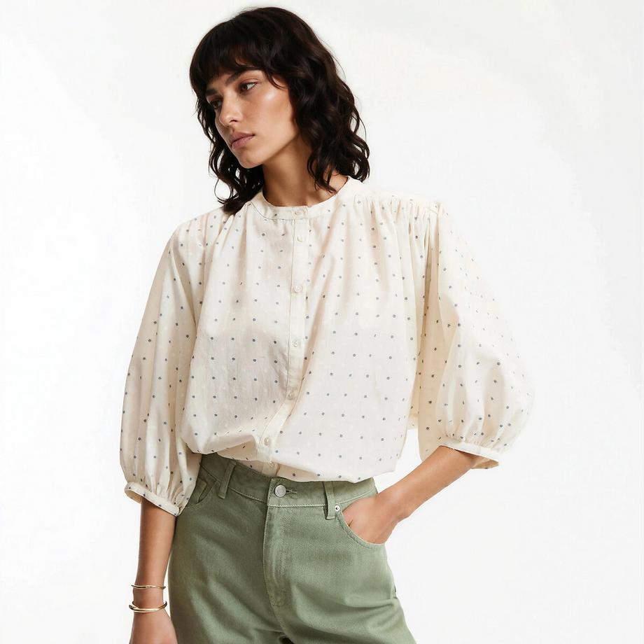 Oversize-Mao-Kragenbluse aus bestickter Baumwolle