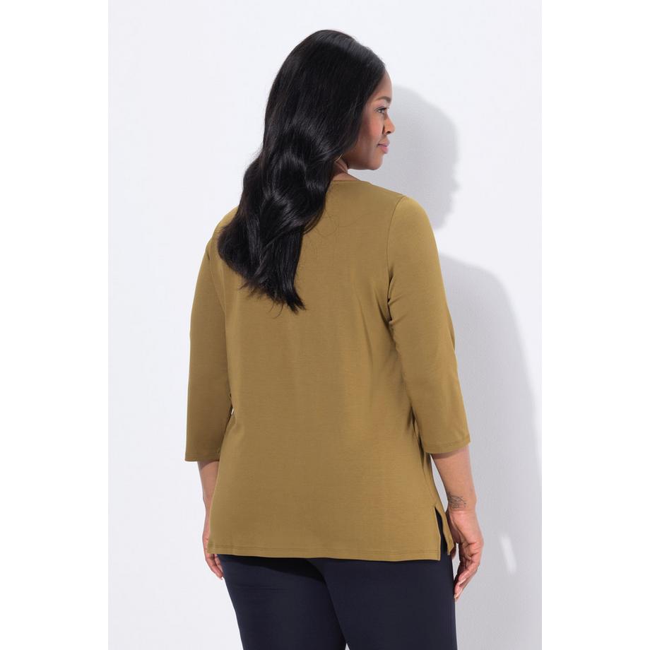 Ulla Popken A-Linie U-Boot-Ausschnitt Langarm Pima Cotton T-Shirt  