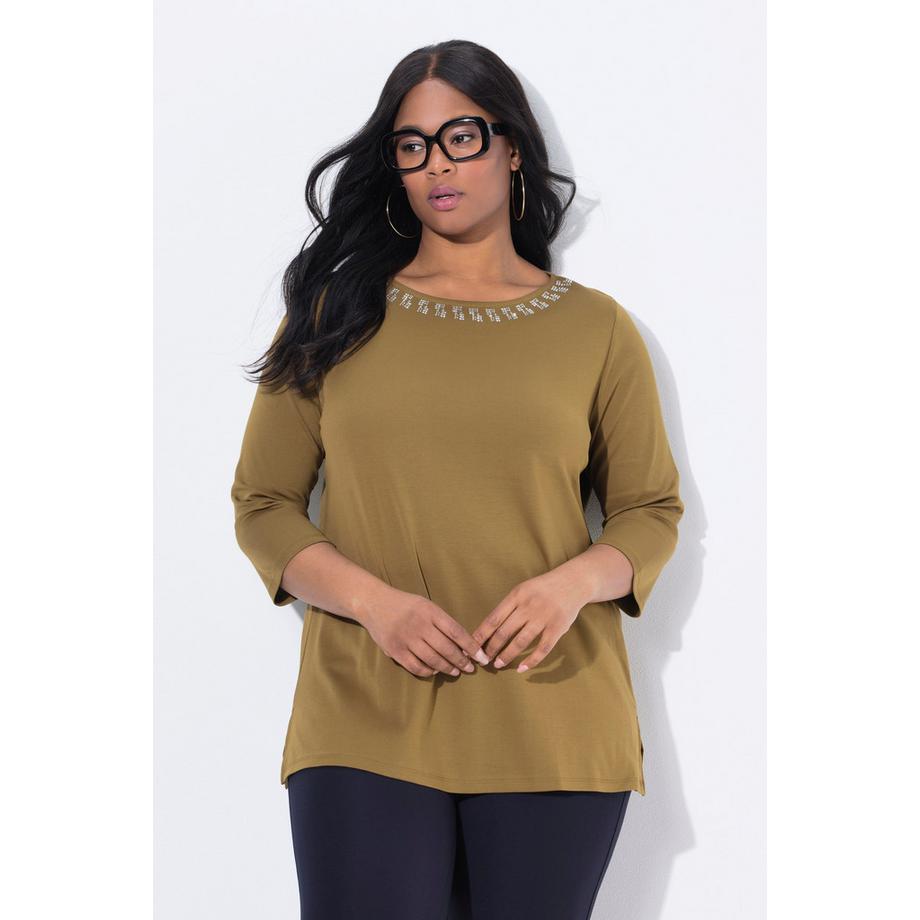 Ulla Popken A-Linie U-Boot-Ausschnitt Langarm Pima Cotton T-Shirt  