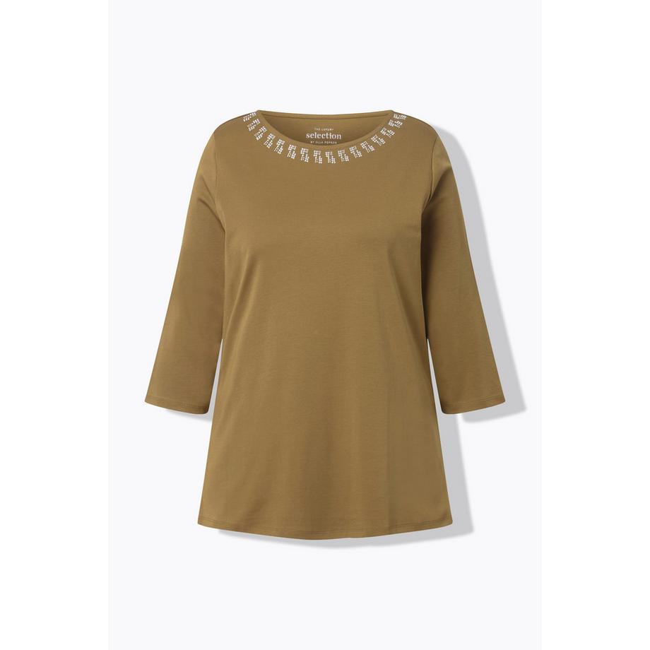 Ulla Popken A-Linie U-Boot-Ausschnitt Langarm Pima Cotton T-Shirt  