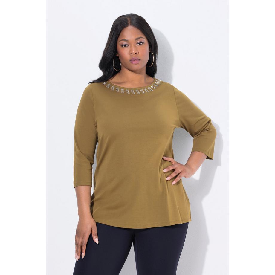 Ulla Popken A-Linie U-Boot-Ausschnitt Langarm Pima Cotton T-Shirt  