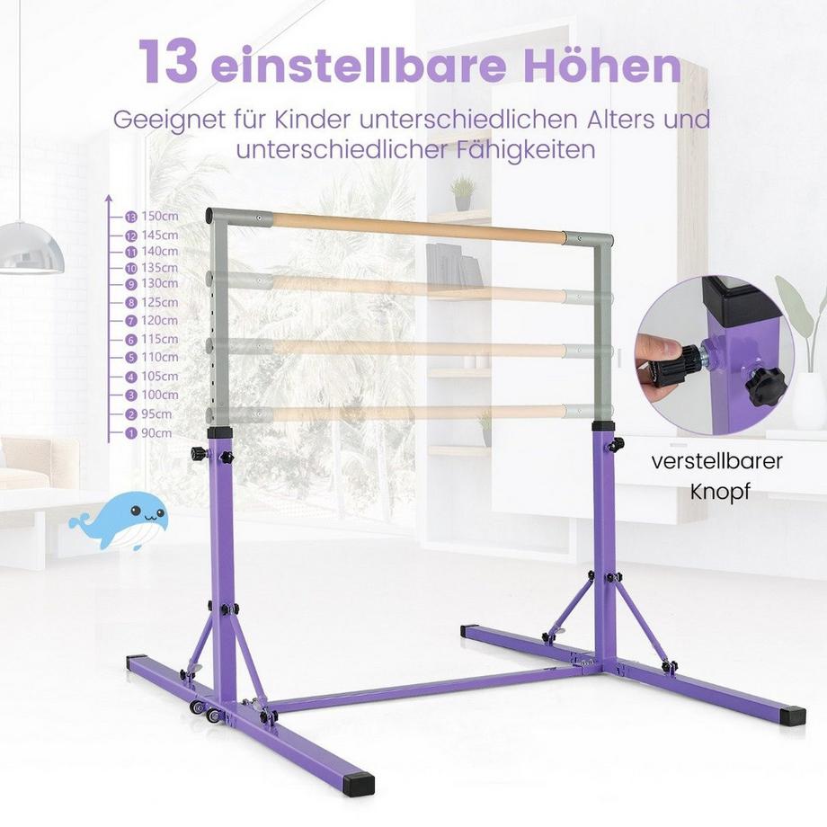 B2X  Barre de gymnastique de gymnastique, barres de gymnastique réglables en hauteur, chargeable jusqu'à 100 kg pour une utilisation en intérieur, violet 