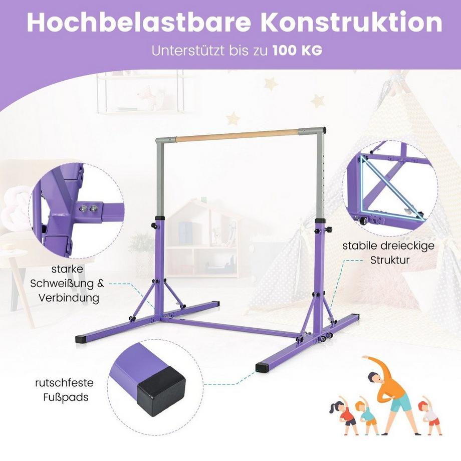 B2X  Barre de gymnastique de gymnastique, barres de gymnastique réglables en hauteur, chargeable jusqu'à 100 kg pour une utilisation en intérieur, violet 