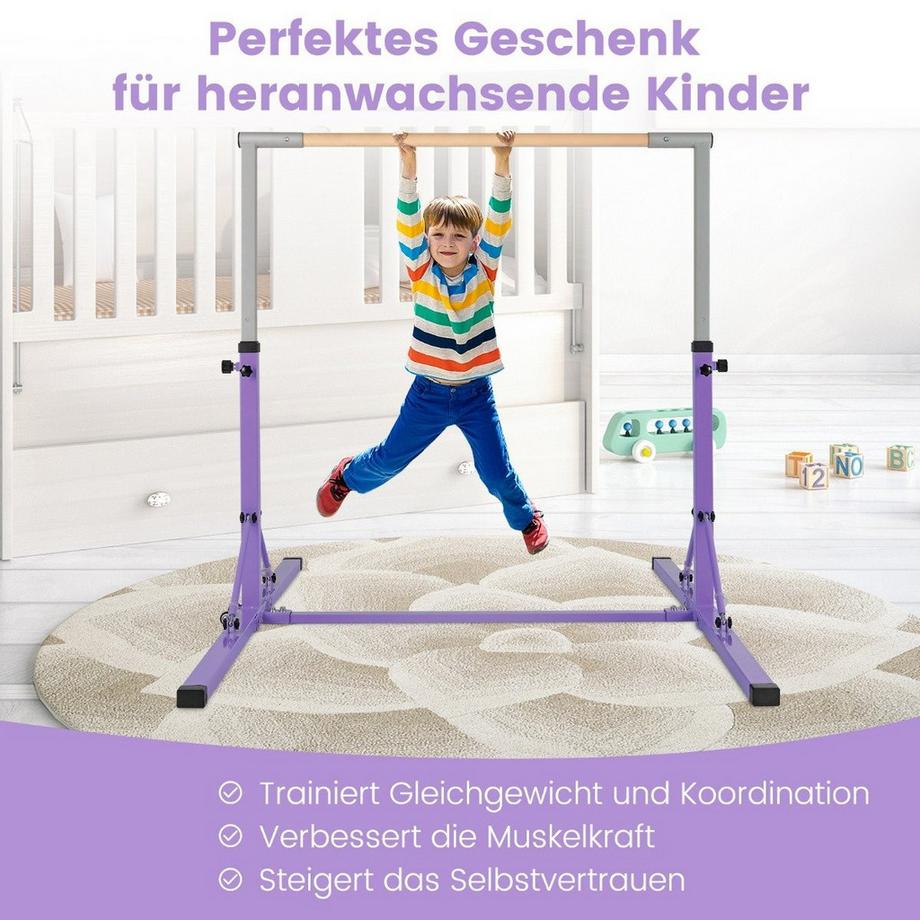 Barre de gymnastique de gymnastique, barres de gymnastique réglables en hauteur, chargeable jusqu'à 100 kg pour une utilisation en intérieur, violet