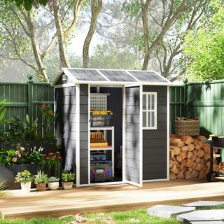 Northio Capanno per attrezzi in plastica 2,1 m² 186 x 130 x 199 cm Capanno per attrezzi con tetto a due falde, pavimento, finestra, porta con serratura, capanno da giardino resistente alle intemperie, capanno da giardino per esterni, per cortile, grigio Aosom  