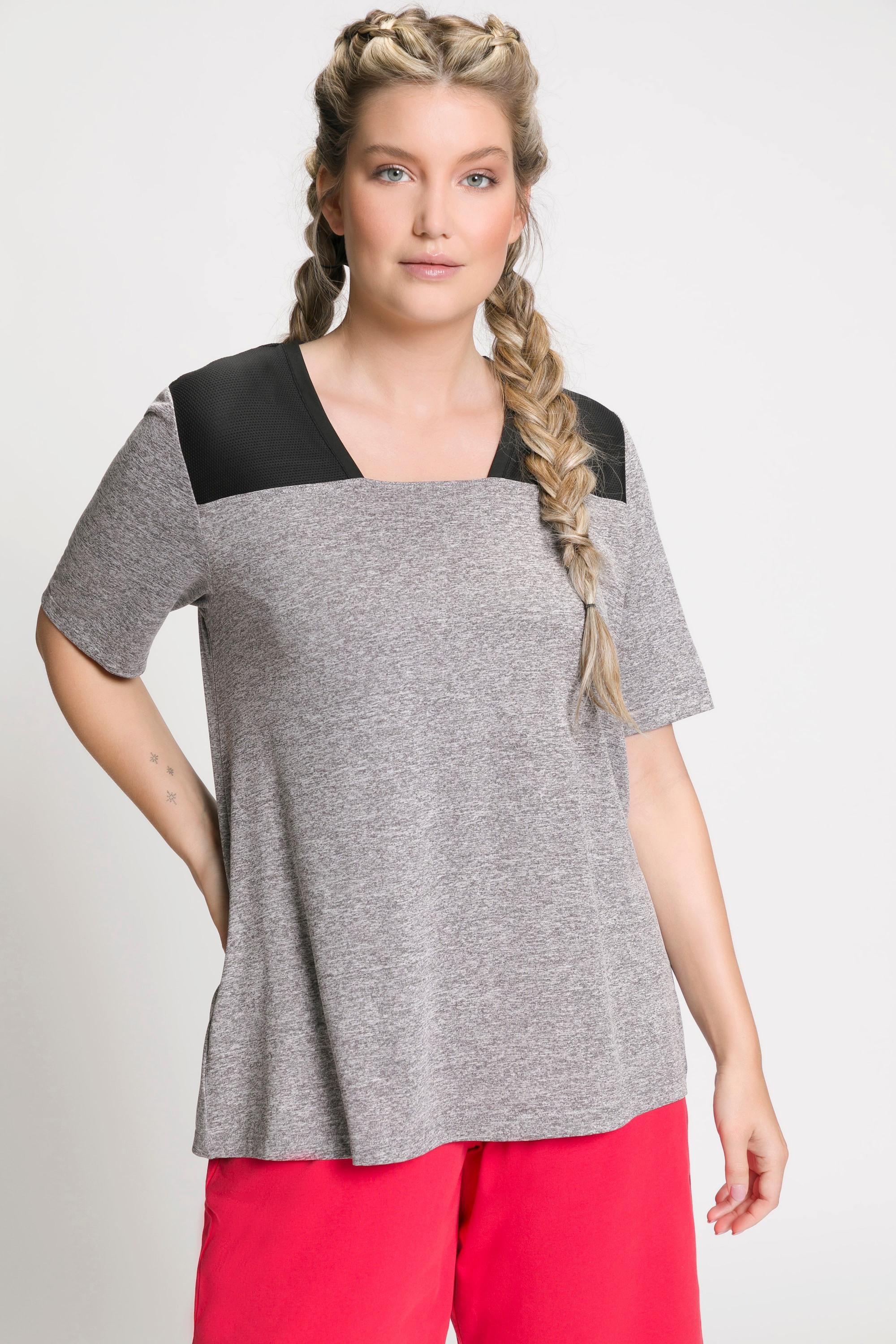 Ulla Popken  T-Shirt, Mesh-Schulter, Caree-Ausschnitt, Halbarm 