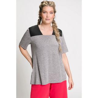 Ulla Popken  T-Shirt, Mesh-Schulter, Caree-Ausschnitt, Halbarm 