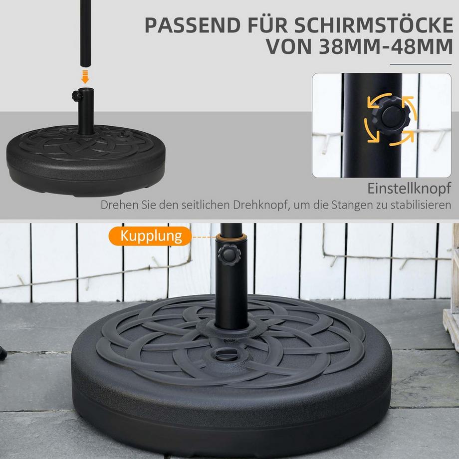 Northio Portaombrellone riempibile fino a 35 kg Portaombrellone, portaombrellone rotondo, peso ombrellone, supporto per ombrellone Ø38/48 mm, per balcone, terrazza, giardino, nero  