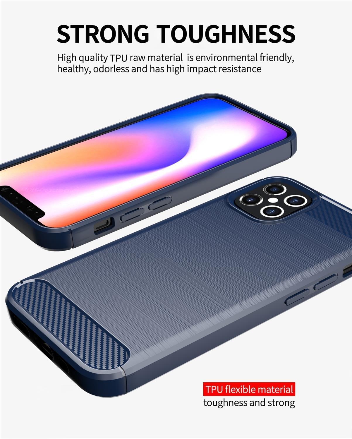 Cadorabo  Hülle für Apple iPhone 12 PRO MAX TPU Silikon Edelstahl-Karbonfaser Optik 