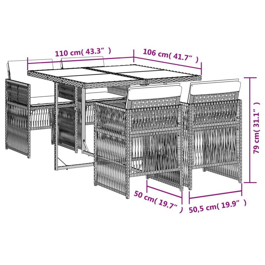 VidaXL set da pranzo da giardino Polirattan  
