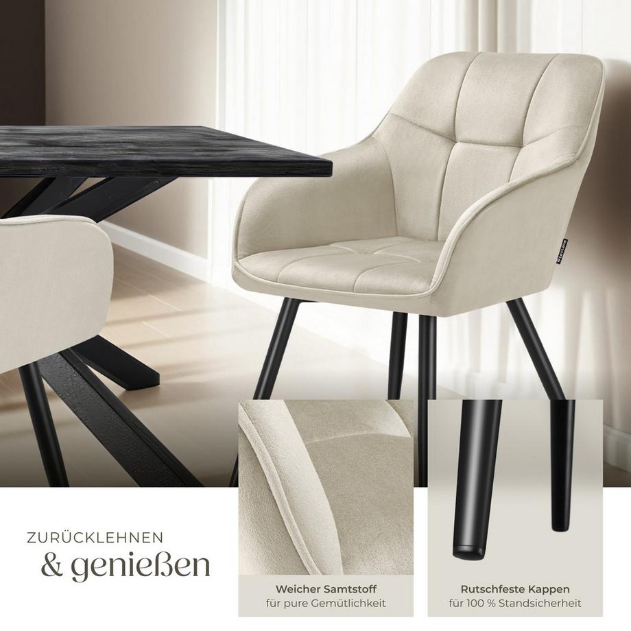 Tectake Chaise de salle à manger MARILYN rembourrée et en velours matelassé  