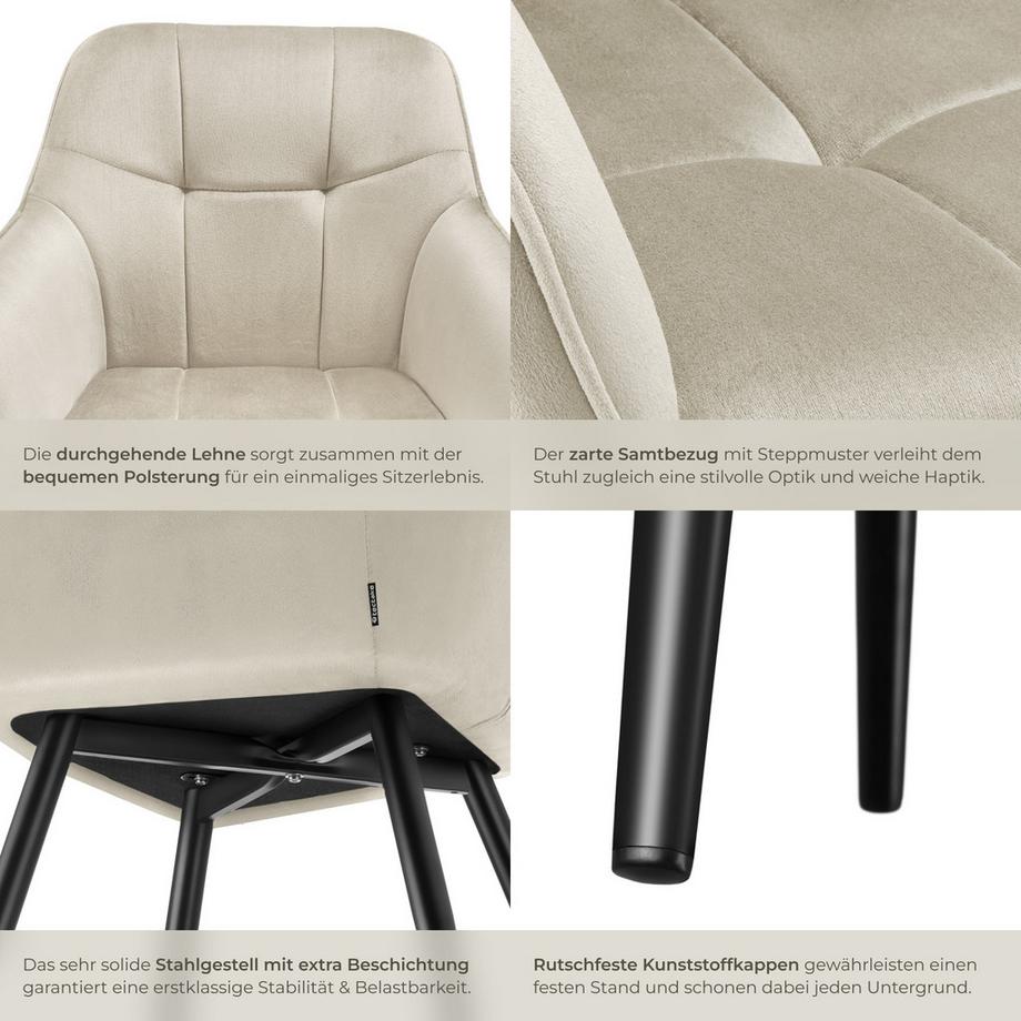 Tectake Chaise de salle à manger MARILYN rembourrée et en velours matelassé  