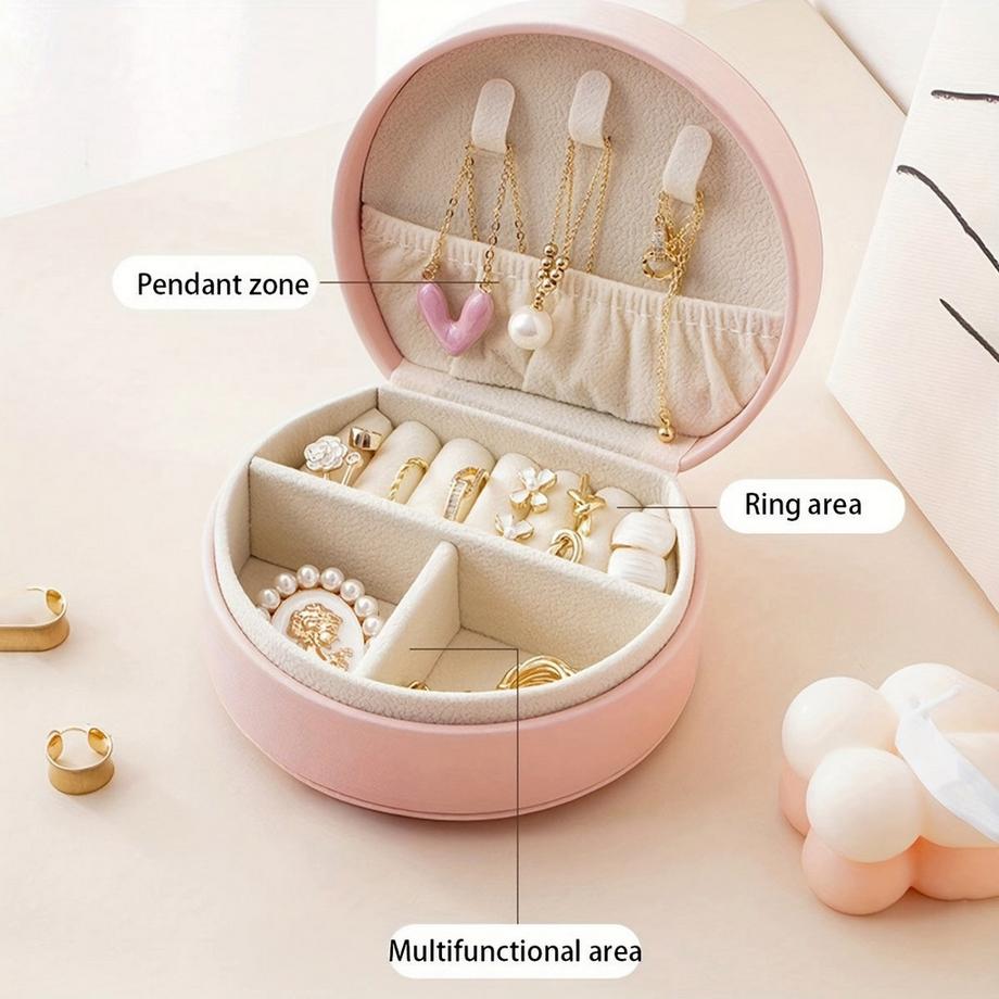 Only-bags.store  Reisefreundlicher, schicker Mini-Schmuck-Organizer aus Kunstleder – tragbare und hübsche Aufbewahrungsbox für Halsketten, Ringe und Ohrringe 