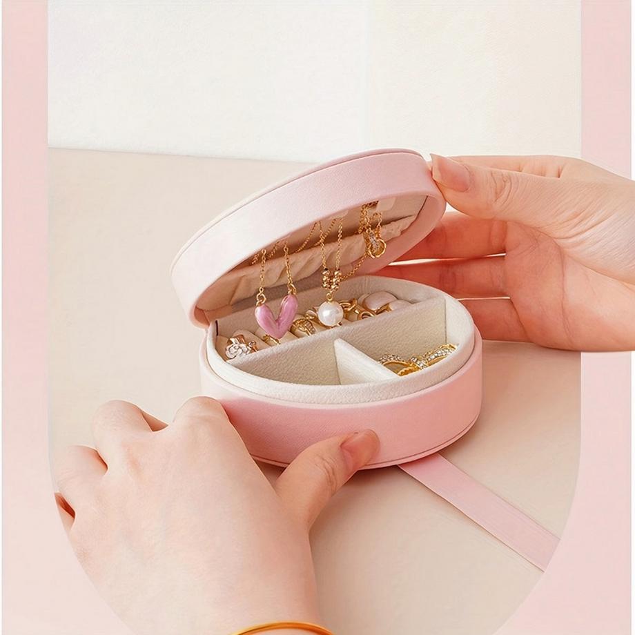 Only-bags.store  Reisefreundlicher, schicker Mini-Schmuck-Organizer aus Kunstleder – tragbare und hübsche Aufbewahrungsbox für Halsketten, Ringe und Ohrringe 