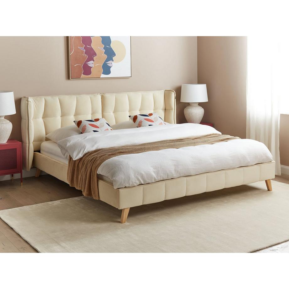 Beliani Lit avec sommier en Velours Rétro SENLIS  