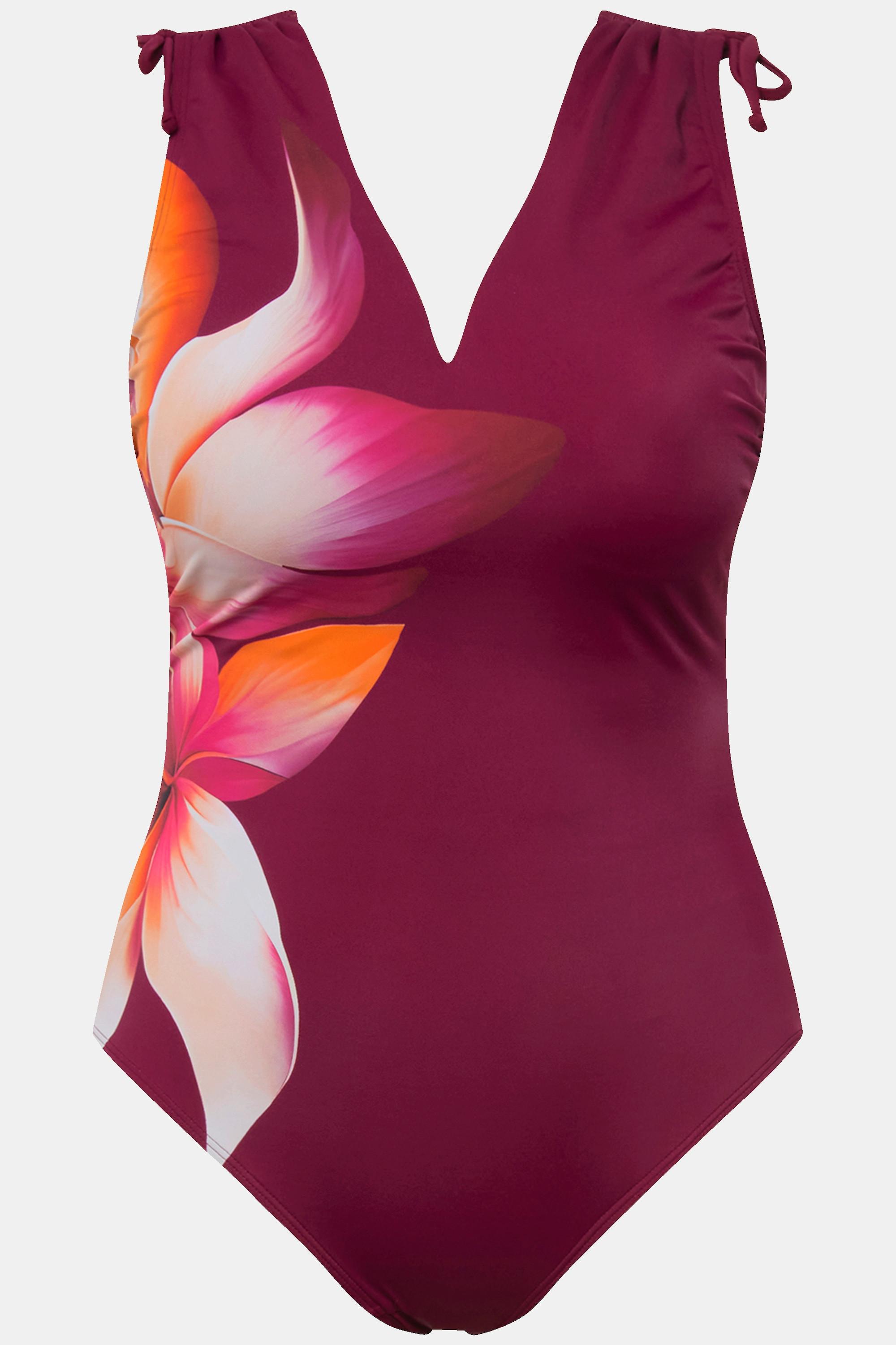 Ulla Popken Maillot de bain fleuri bonnets souples décolleté en cœur  