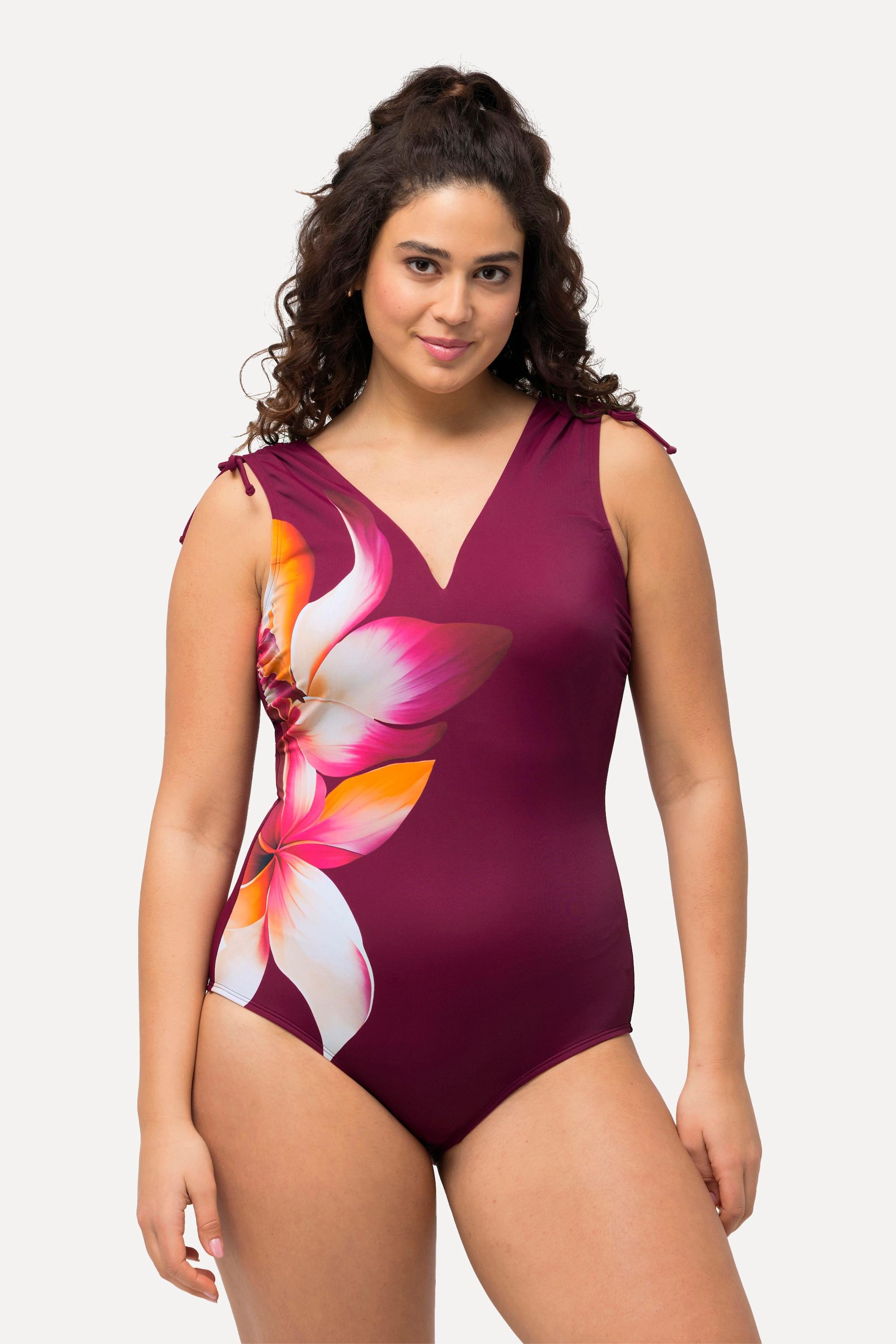 Ulla Popken Maillot de bain fleuri bonnets souples décolleté en cœur  