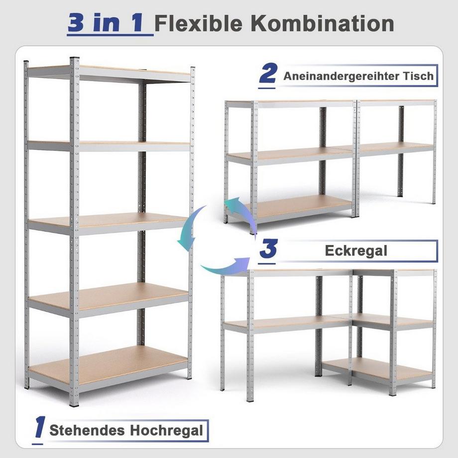 Northix  Lagerregal Schwerlastregal Steckregal Metallregal 5 Ebenen Werkstattregal 91 x 46 x 183 cm Silber 