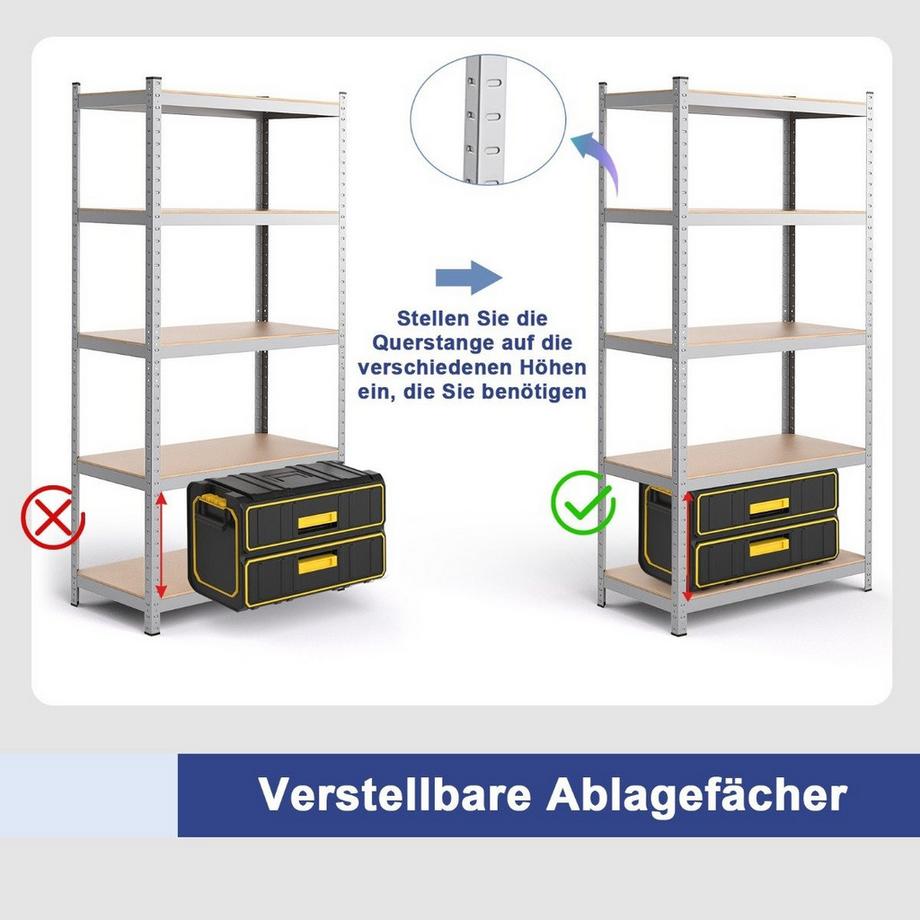 Northix  Lagerregal Schwerlastregal Steckregal Metallregal 5 Ebenen Werkstattregal 91 x 46 x 183 cm Silber 