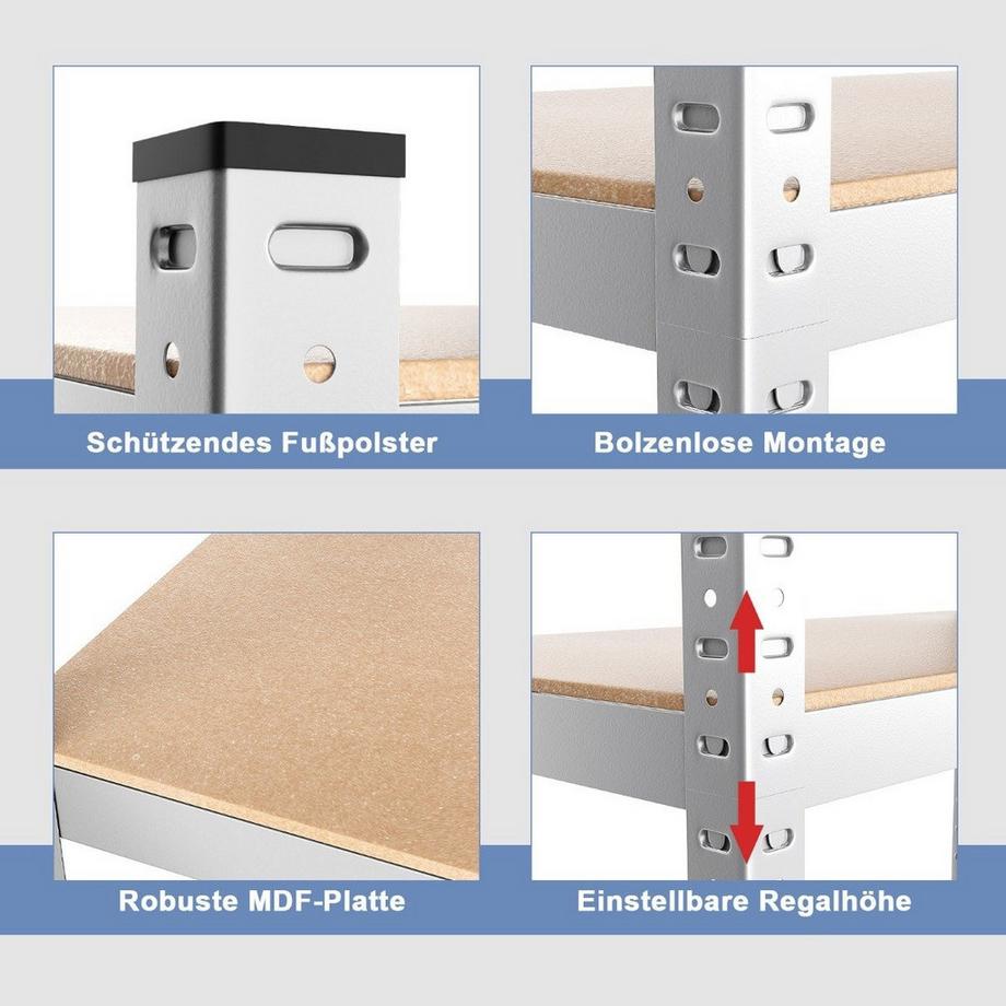 Northix  Lagerregal Schwerlastregal Steckregal Metallregal 5 Ebenen Werkstattregal 91 x 46 x 183 cm Silber 