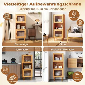 Küchenschrank aus Bambus 3-stöckiger Buffetschrank mit 2 Acryltüren Natur 49,5 x 40 x 130 cm