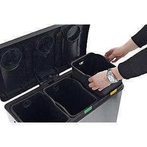 KAISER+KRAFT Collecteur de déchets à pédale, capacité 3 x 12 l, l x h x p 592 x 431 x 382 mm, inox mat.  