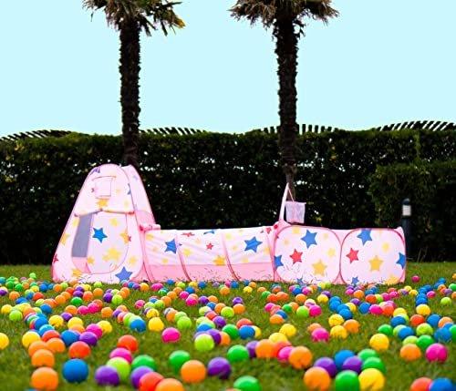 Activity-board  Tente de jeu pour enfants, 3 pièces, Tunnel, aire de jeux, maison de jeu Pop-up, avec Tunnel rampant et 2 paniers de basket-ball 