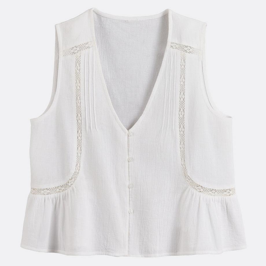 La Redoute Collections Blusa ricamata senza maniche scollo a V  