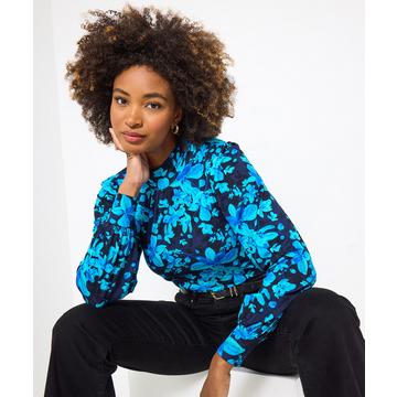 Auffälligeses Blumen-Jersey-Top mit Stehkragen