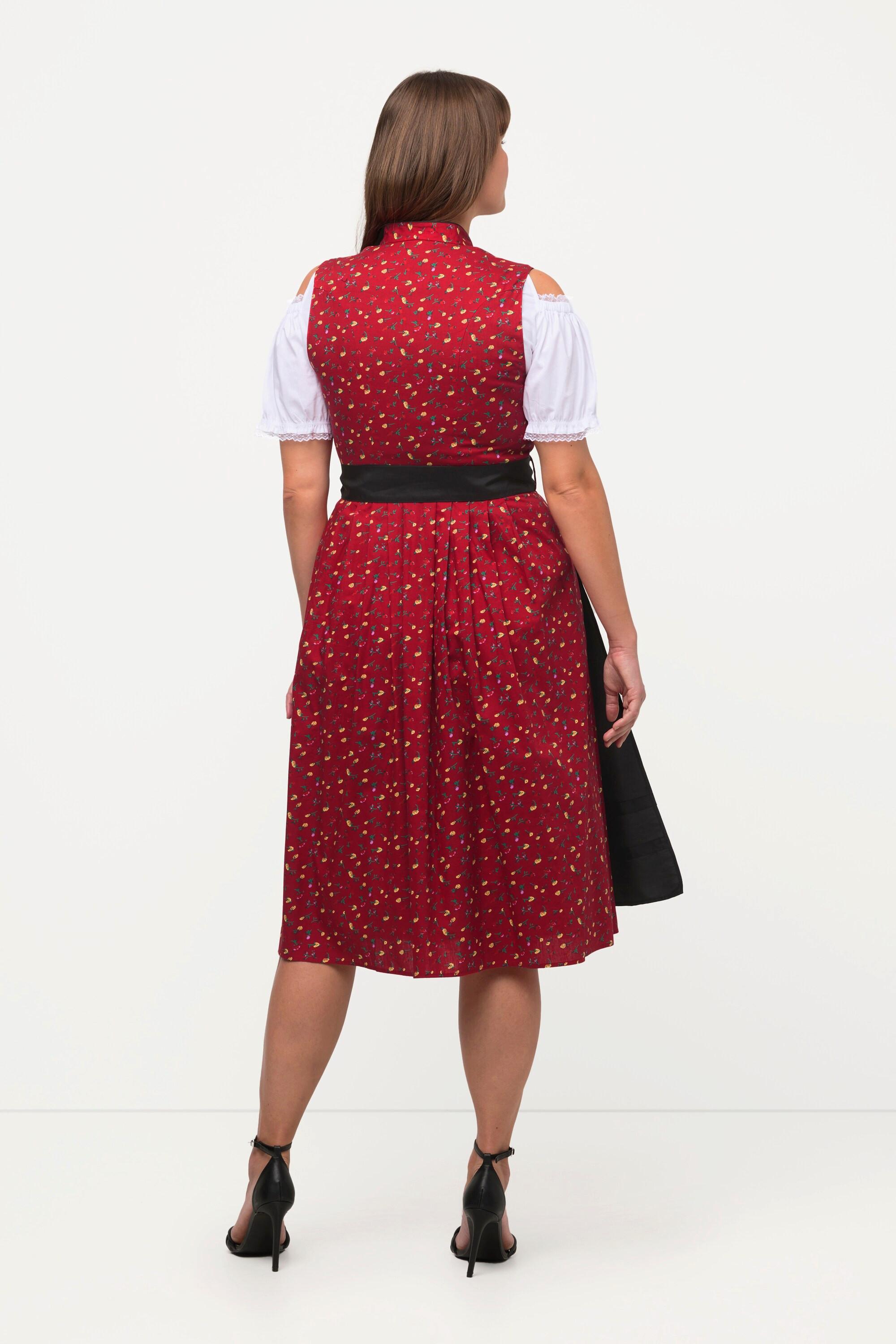 Ulla Popken Dirndl Schnürung Stehkragen V-Ausschnitt Ärmellos  