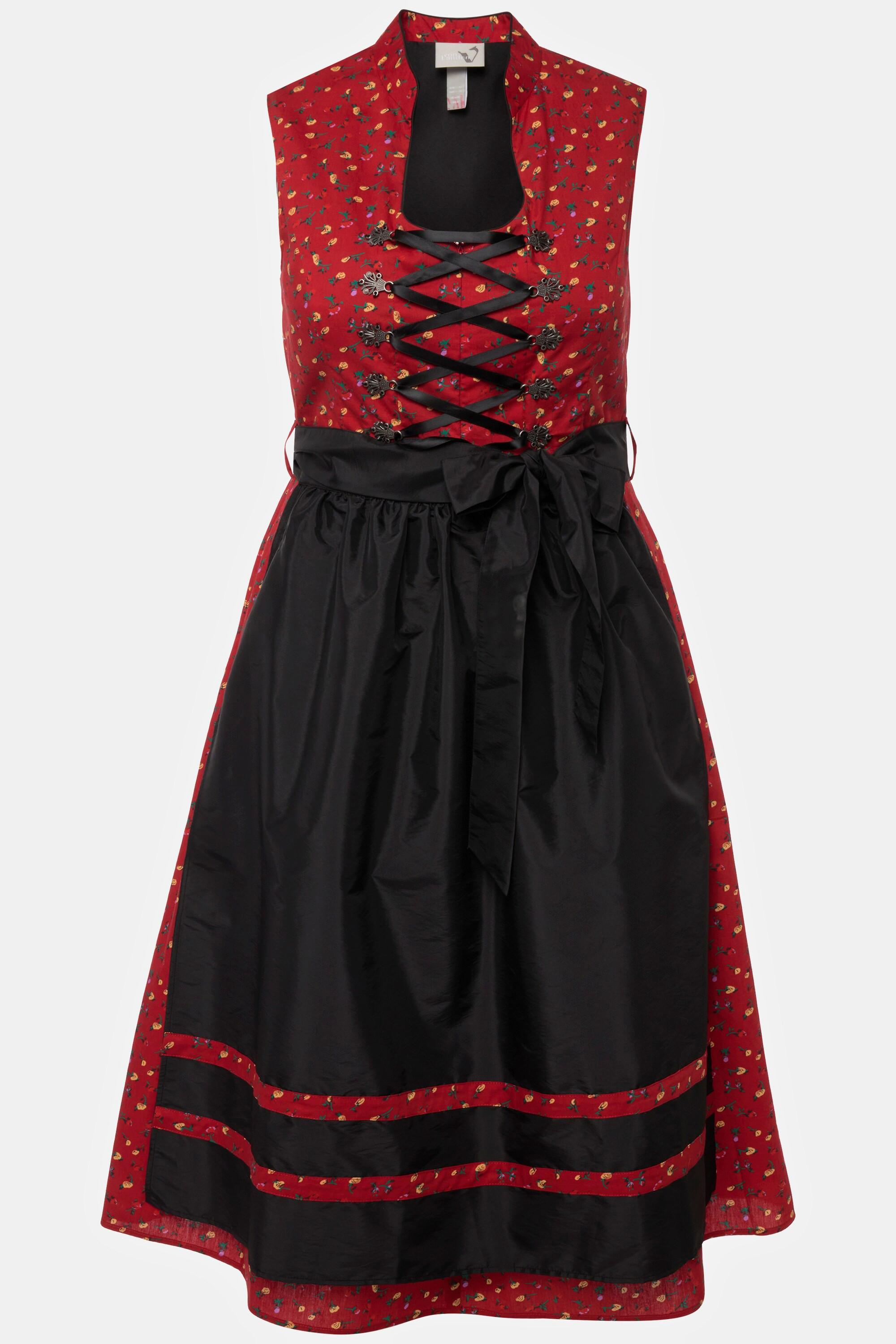 Ulla Popken Dirndl Schnürung Stehkragen V-Ausschnitt Ärmellos  