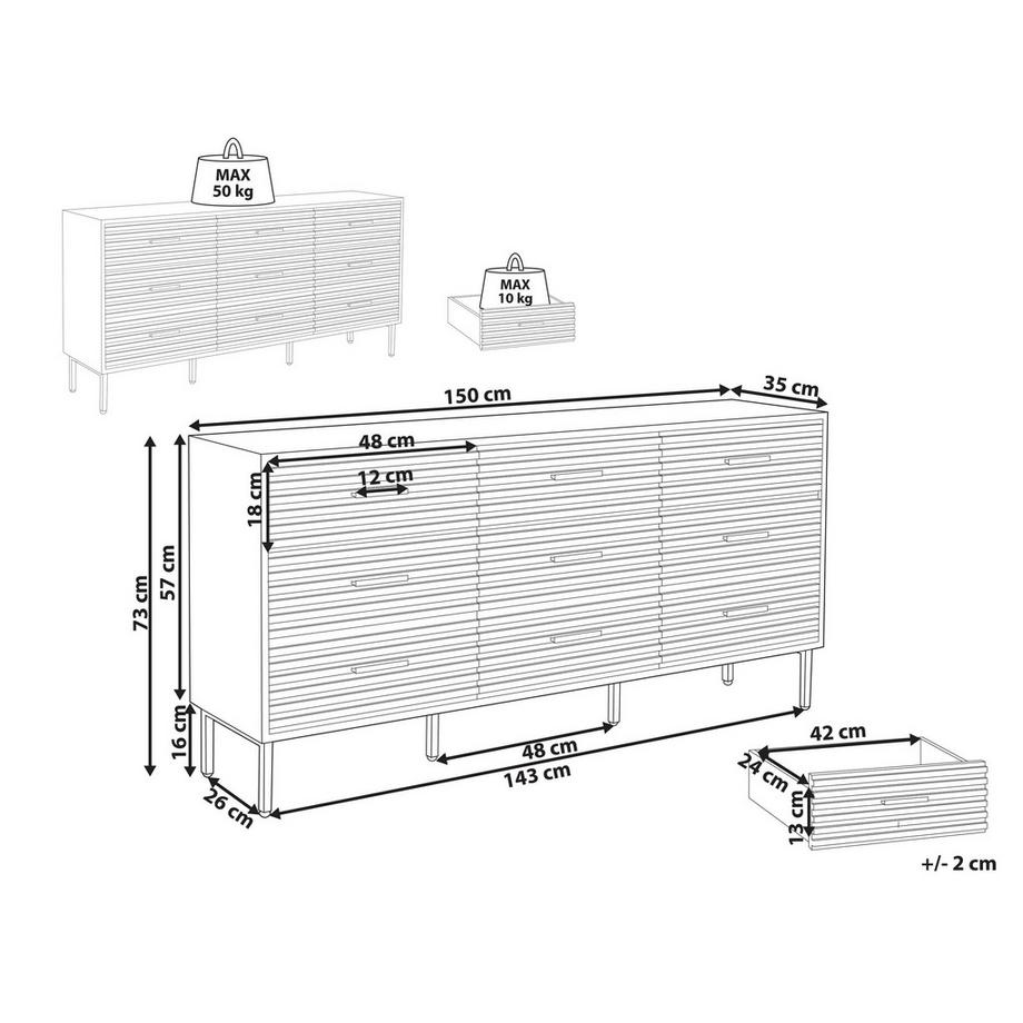 Beliani Commode à 9 tiroirs en MDF Moderne KEITH  