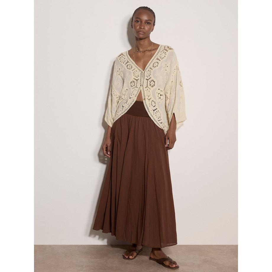 Jupe mi-longue en coton avec ceinture en jersey