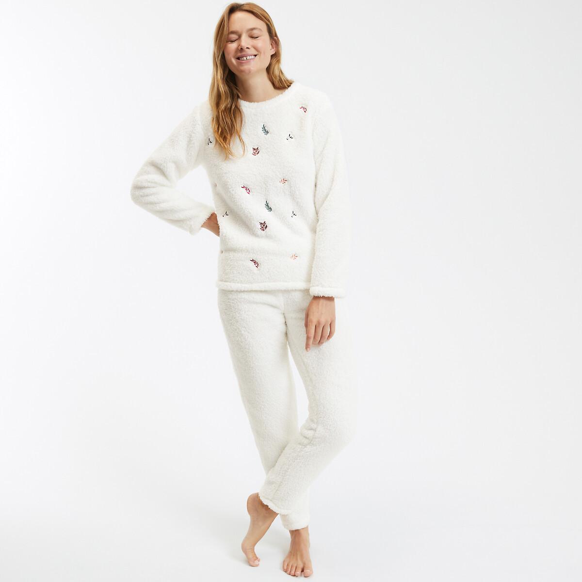 La Redoute Collections  Pyjama aus Fleece mit Blätterstickerei 