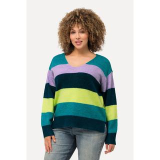 Ulla Popken  Pullover, Blockstreifen, V-Ausschnitt, Langarm 