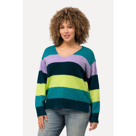 Ulla Popken  Pullover, Blockstreifen, V-Ausschnitt, Langarm 