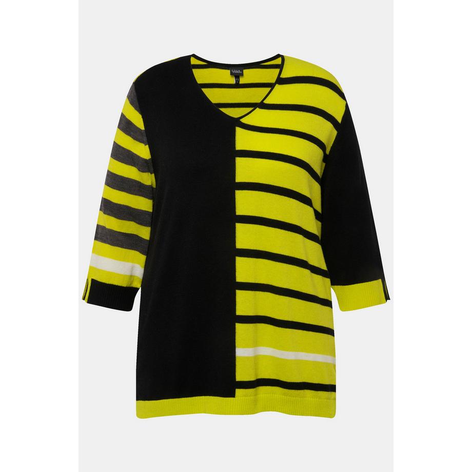 Ulla Popken Pullover Color Block Scollo a V Maniche 3/4  