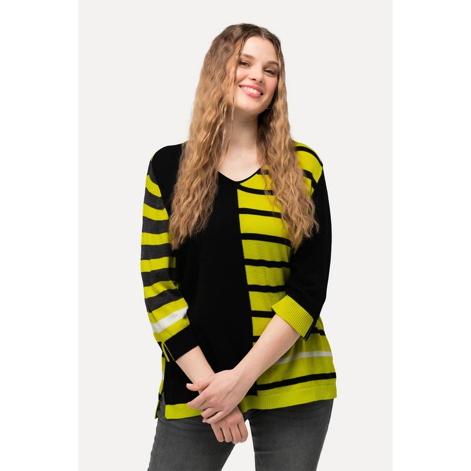 Ulla Popken Pullover Color Block Scollo a V Maniche 3/4  