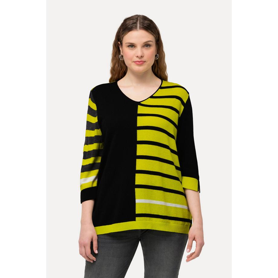 Ulla Popken Pullover Color Block Scollo a V Maniche 3/4  