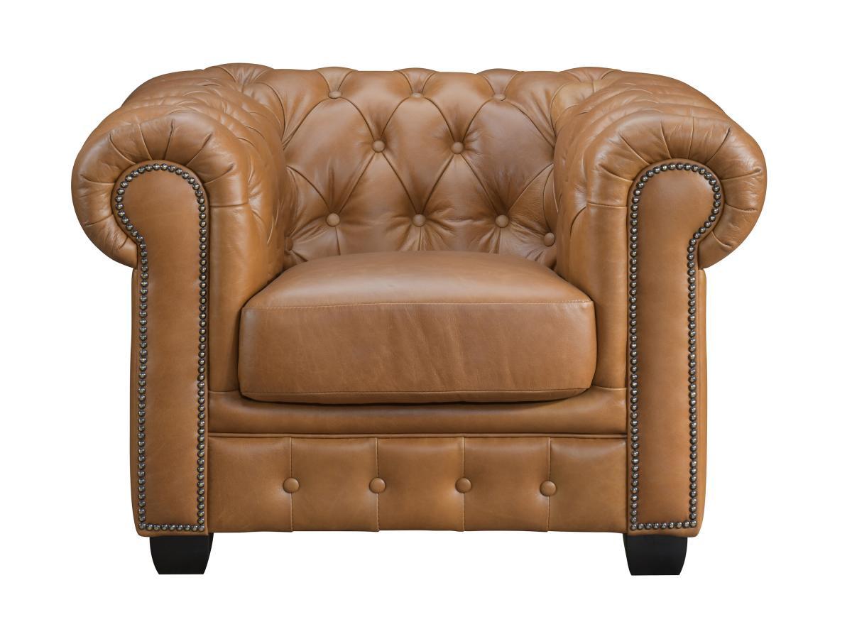 Vente-unique Fauteuil chesterfield BRENTON 100% cuir de buffle premium - Caramel vintage  