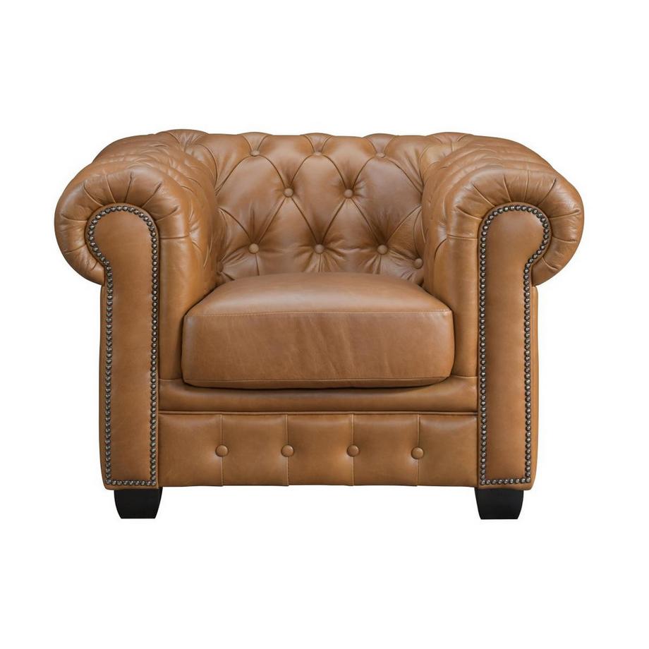 LINEA SOFA Chesterfield Ledersessel - Büffelleder - Karamellbraun - BRENTON  
