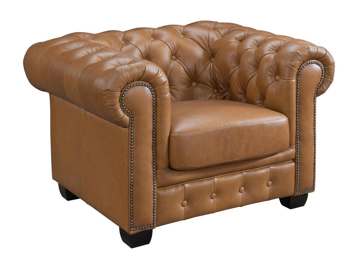 Vente-unique Fauteuil chesterfield BRENTON 100% cuir de buffle premium - Caramel vintage  