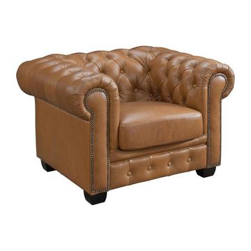 Poltrona chesterfield 100% Pelle di bufalo Caramello Vintage - BRENTON