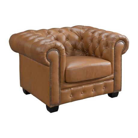 Vente-unique Fauteuil chesterfield BRENTON 100% cuir de buffle premium - Caramel vintage  