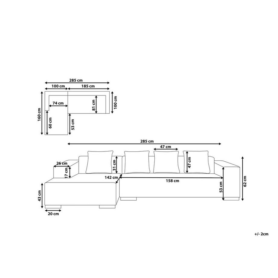 Beliani Canapé d'angle côté droit en Velours côtelé Scandinave LUNGO  