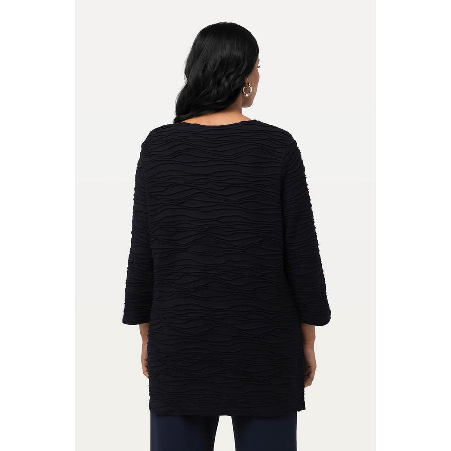 Ulla Popken T-Shirt Texture Ondulée Découpe Fantaisie Col Rond Manches 3/4  