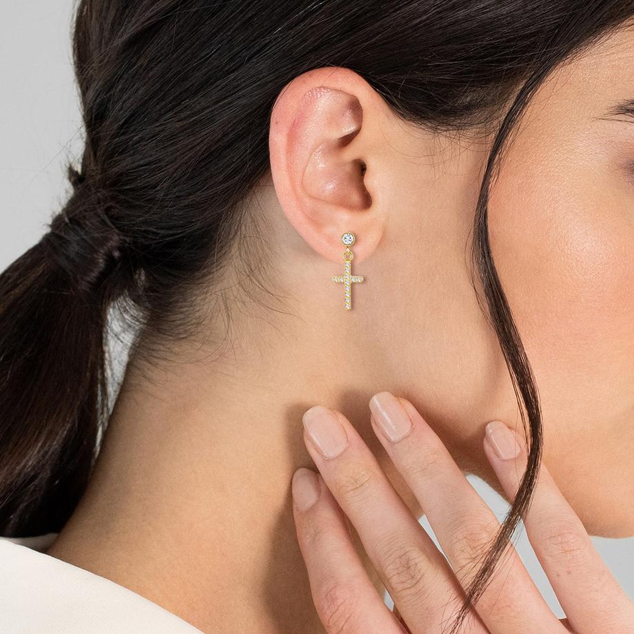 Lulu & Jane  Ohrhänger Edelstahl gelbgold  Zirkonia weiß 